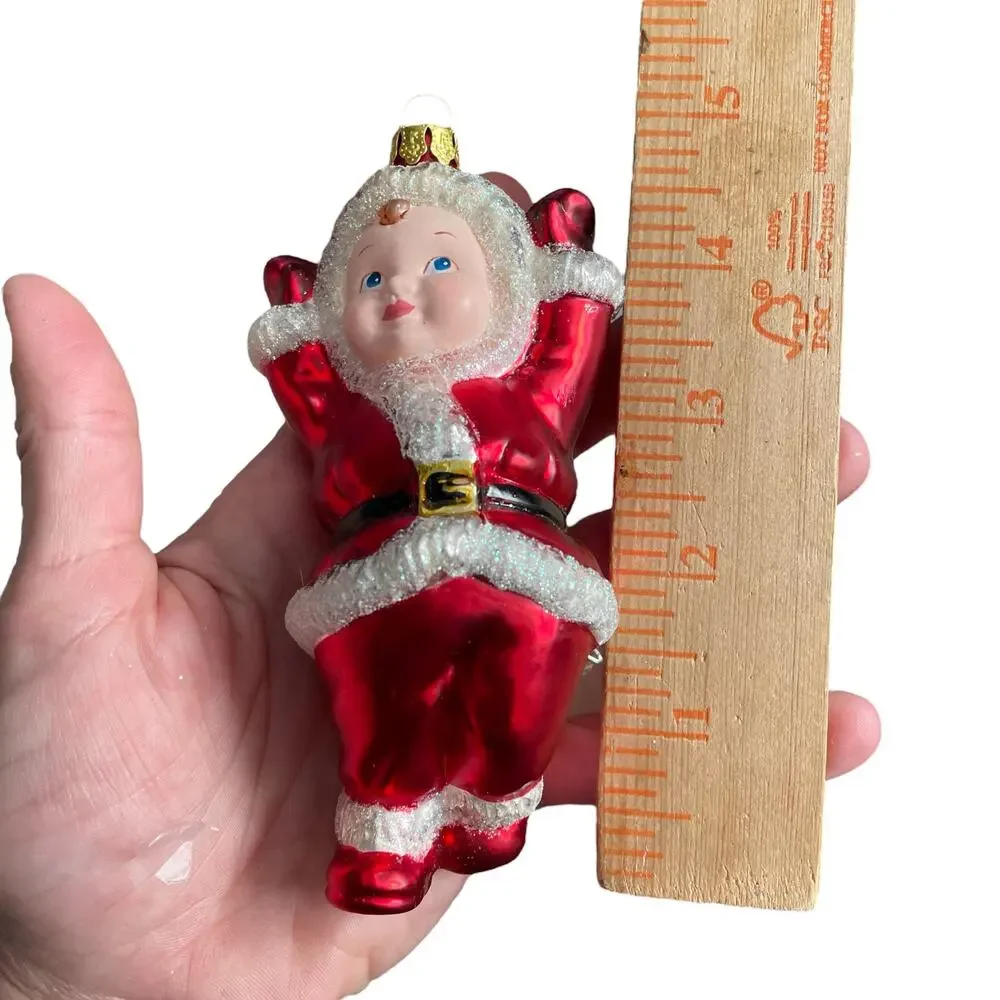 Jump For Joy Mercury Glass Christmas Ornament Child in Santa Suit Vtg Brass Key